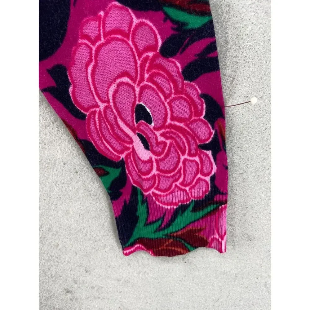 Talbots Petites Cardigan Womens‎ Sz LP Pink Floral Button Long Sleeve Crew Neck